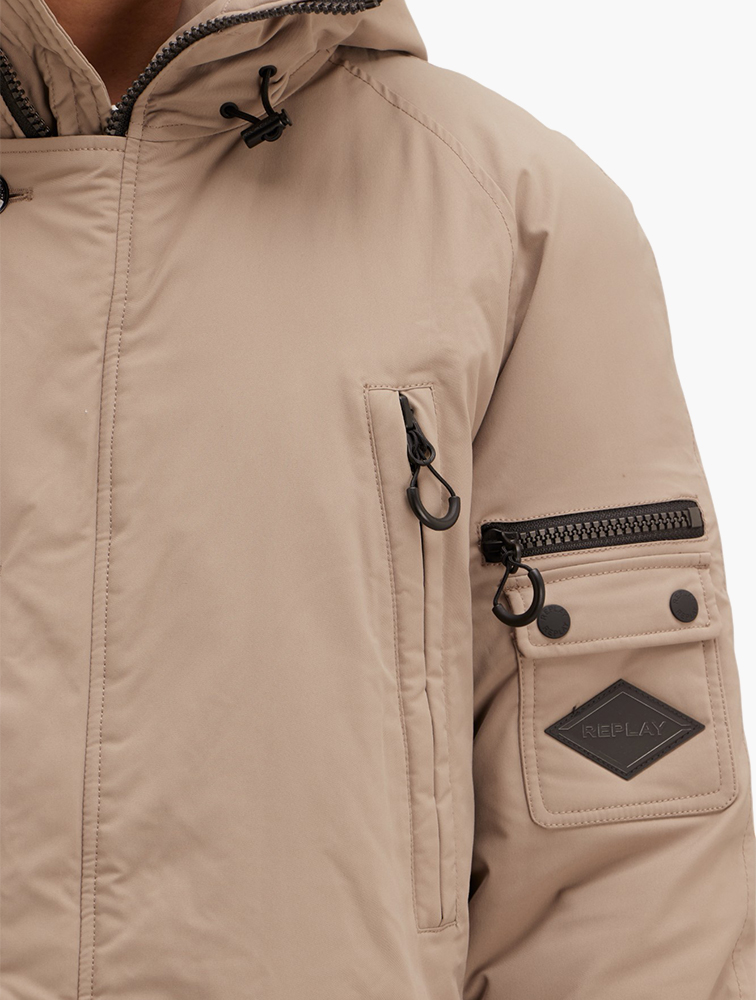 MyRunway | Shop Replay Warm Beige Extra Length Hooded Jacket for